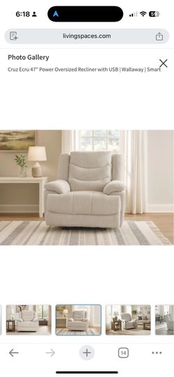 Cruz Ecru 47" Power Oversized Recliner with USB | Wallaway | Smart