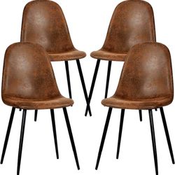 FurnitureR Dining Chairs Set of 4, Fabric Suede Dining Room Side Seating, Kitchen Chairs with Metal Legs for Living Room,Dark Brown