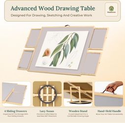 Portable Drafting Table or Puzzle Board - 360 Rotation, 4 drawers, 3-position incline