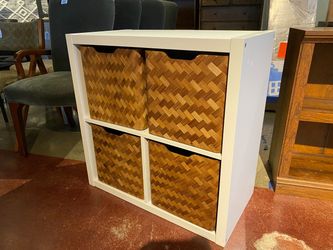 IKEA Kallax White Shelf Unit with Ikea Bullig Boxes