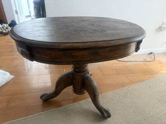 Vintage Round Wood Pedestal Side Table with Drawer