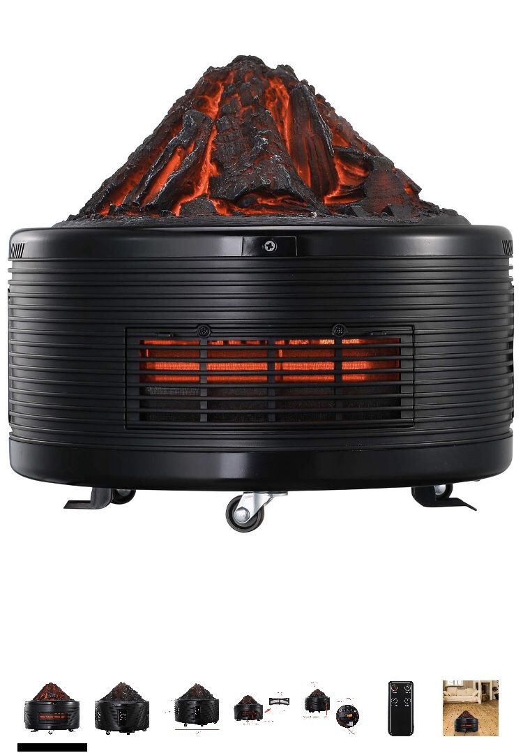 KOOLWOOM Portable Electrci Space Heater 1500W 3 Quartz Infrred Tubes Electronic Thermostat with Remote Control Shape of a Volcano Overheat Protection