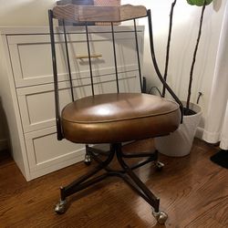 Vintage MCM Industrial Metal and Wood Office Chair On Casters 