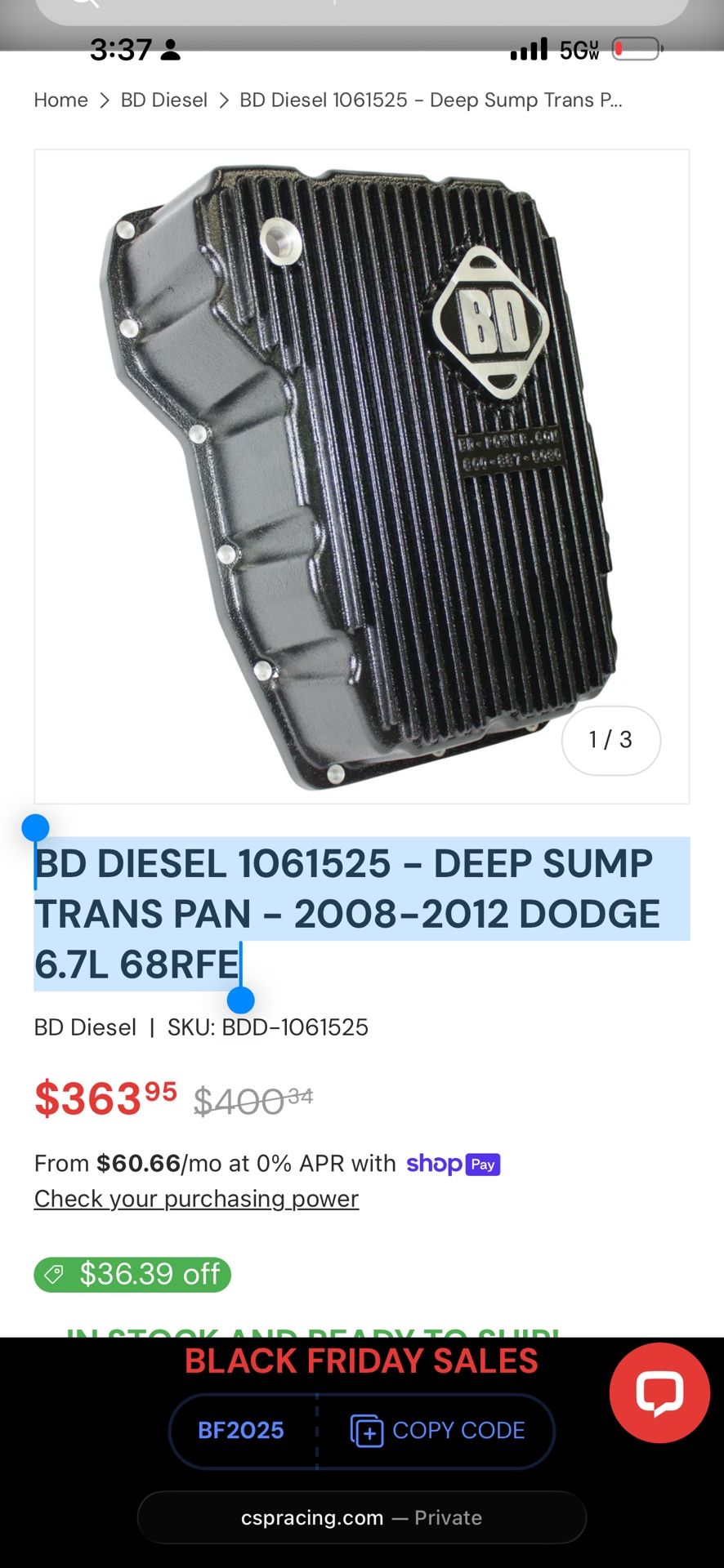 BD DIESEL 1061525 - DEEP SUMP TRANS PAN - 2008-2012 DODGE 6.7L 68RFE 