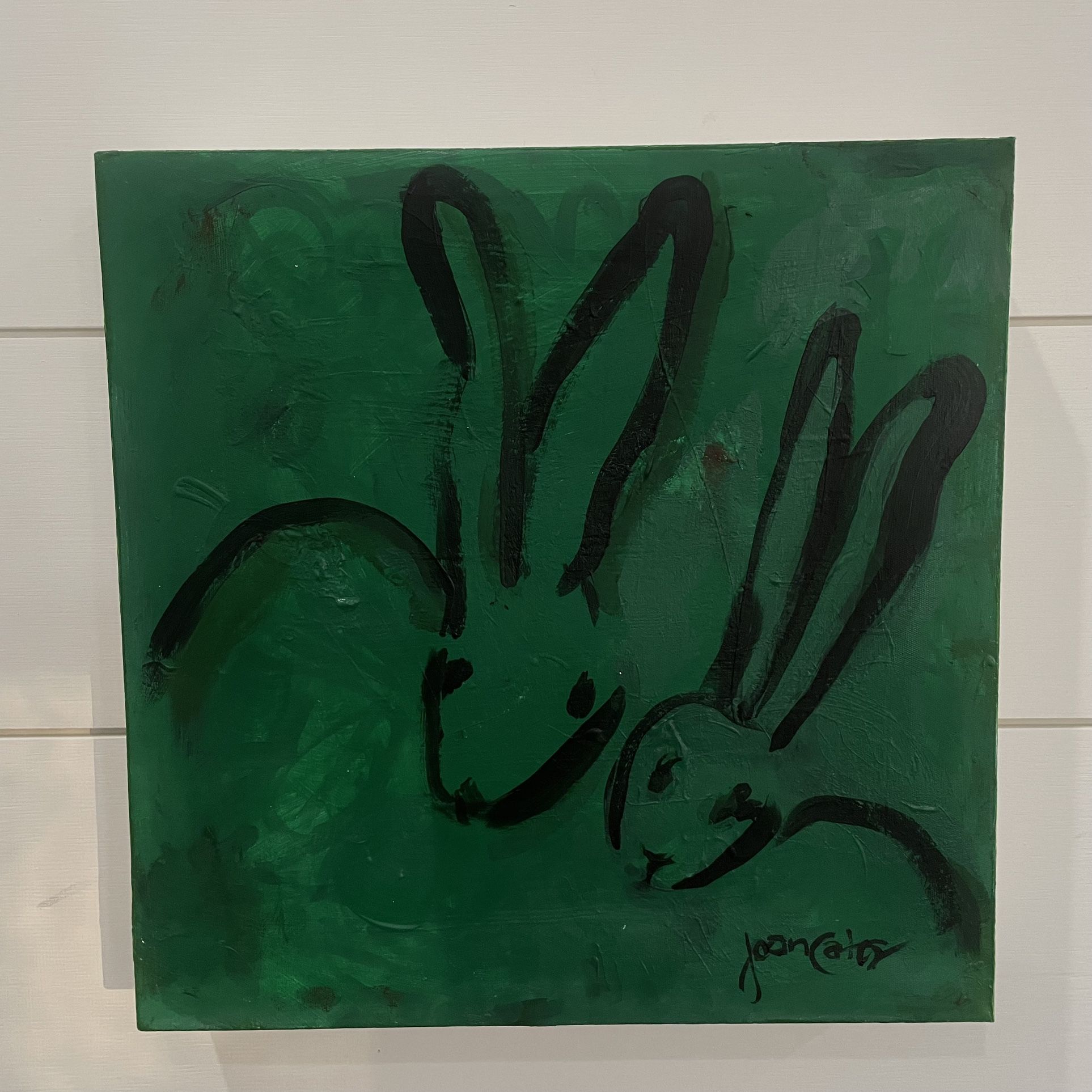 Emerald Green “Bunnies” Painting - Artwork Created & Signed by Local Artist