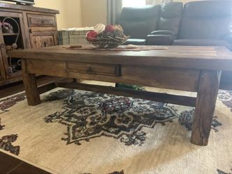 Real Wood Rustic Coffee Table, And Side Table