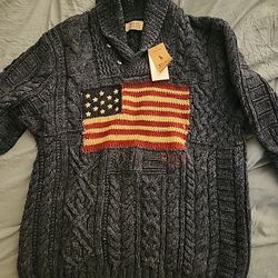 POLO RALPH LAUREN RL ‘67 American Flag Cotton Turtleneck Navy Sweater Size M NEW