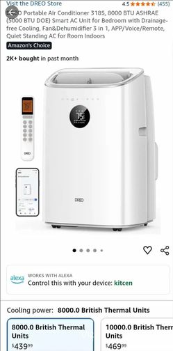 NEW-NO BOX-DREO Portable Air Conditioner 318S, 8000 BTU ASHRAE (5000 BTU DOE) Smart AC Unit for Bedroom with Drainage-free Cooling, Fan&Dehumidifier 3