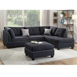 Gorgeous Black Colored 3 Piece Sectional Set