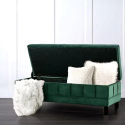 NEW Green Velvet Storage Ottoman 52” 