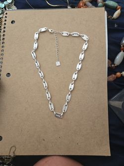 Rhodium Plated Button Chain Necklace