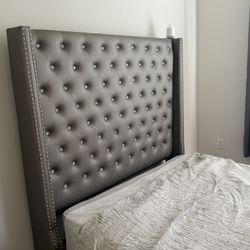 Queen size, Gray Bed And Headboard 