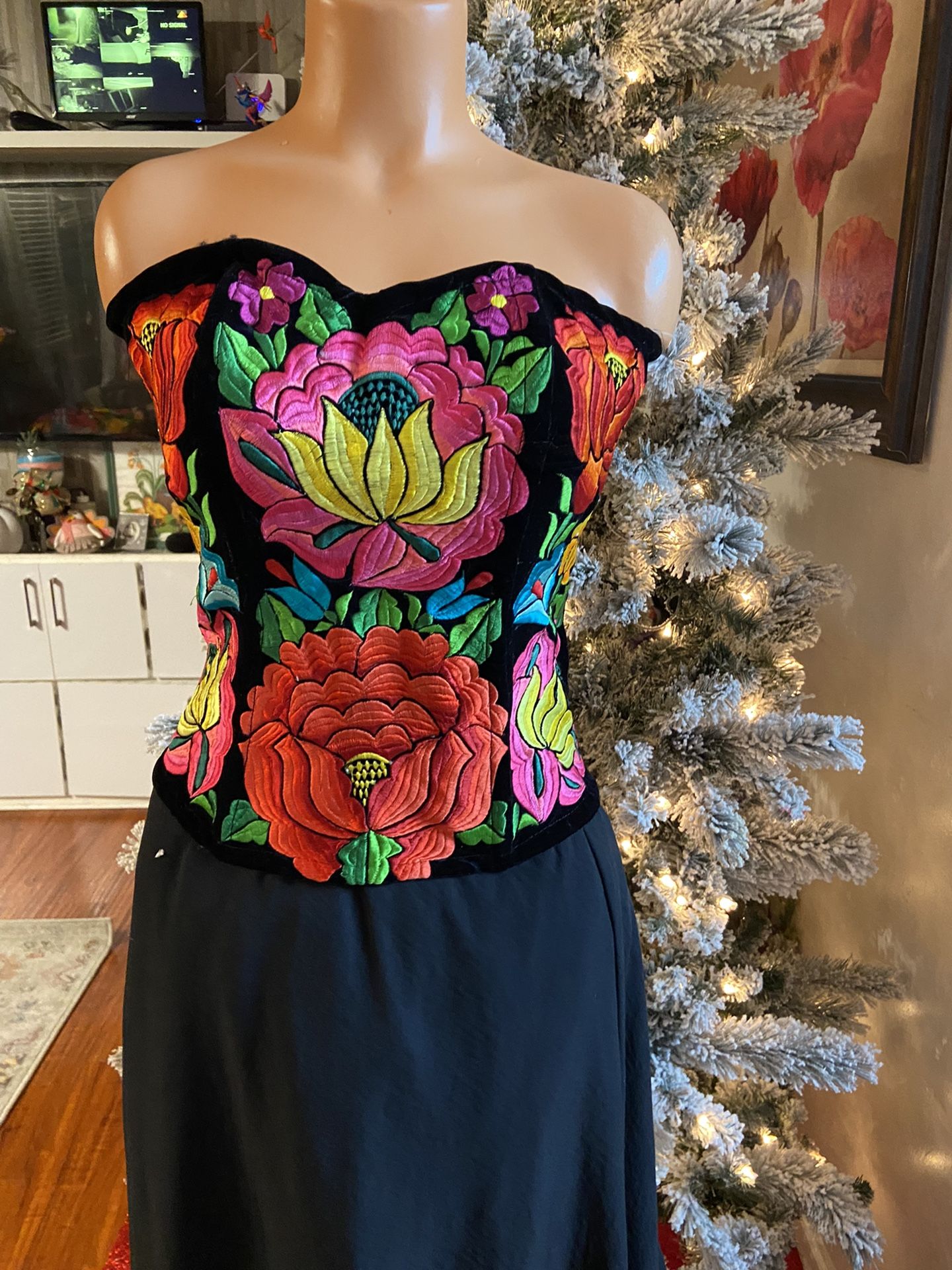 Corset Bordado Mexicano Artesanal Blusa Top