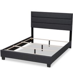 Queen Bedframe Like New Grey Upholstered Asking $50 Obo