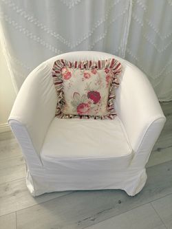 IKEA Tullsta White Chair & Floral Pillow