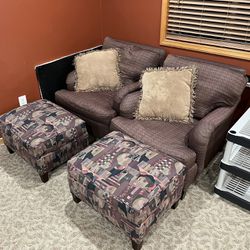 Two Large Lounger Chairs With Ottomans 