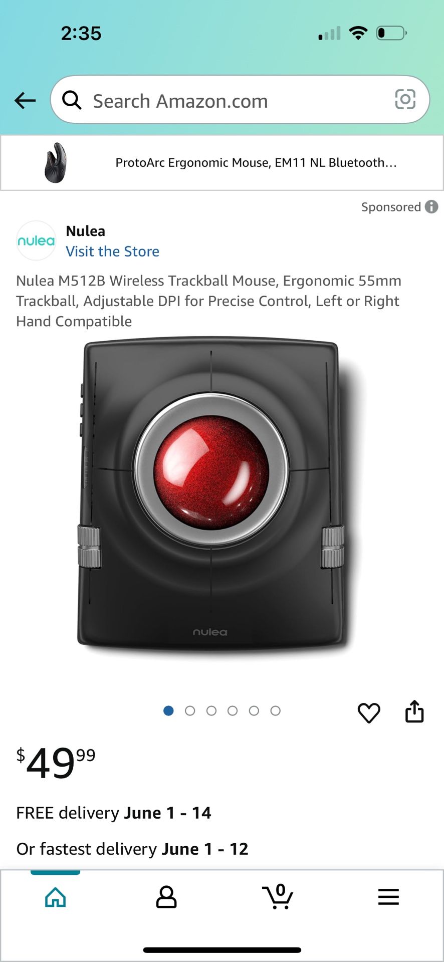 Nulea M512B Wireless Trackball Mouse, Ergonomic 55mm Trackball, Adjustable DPI for Precise Control, Left or Right Hand Compatible