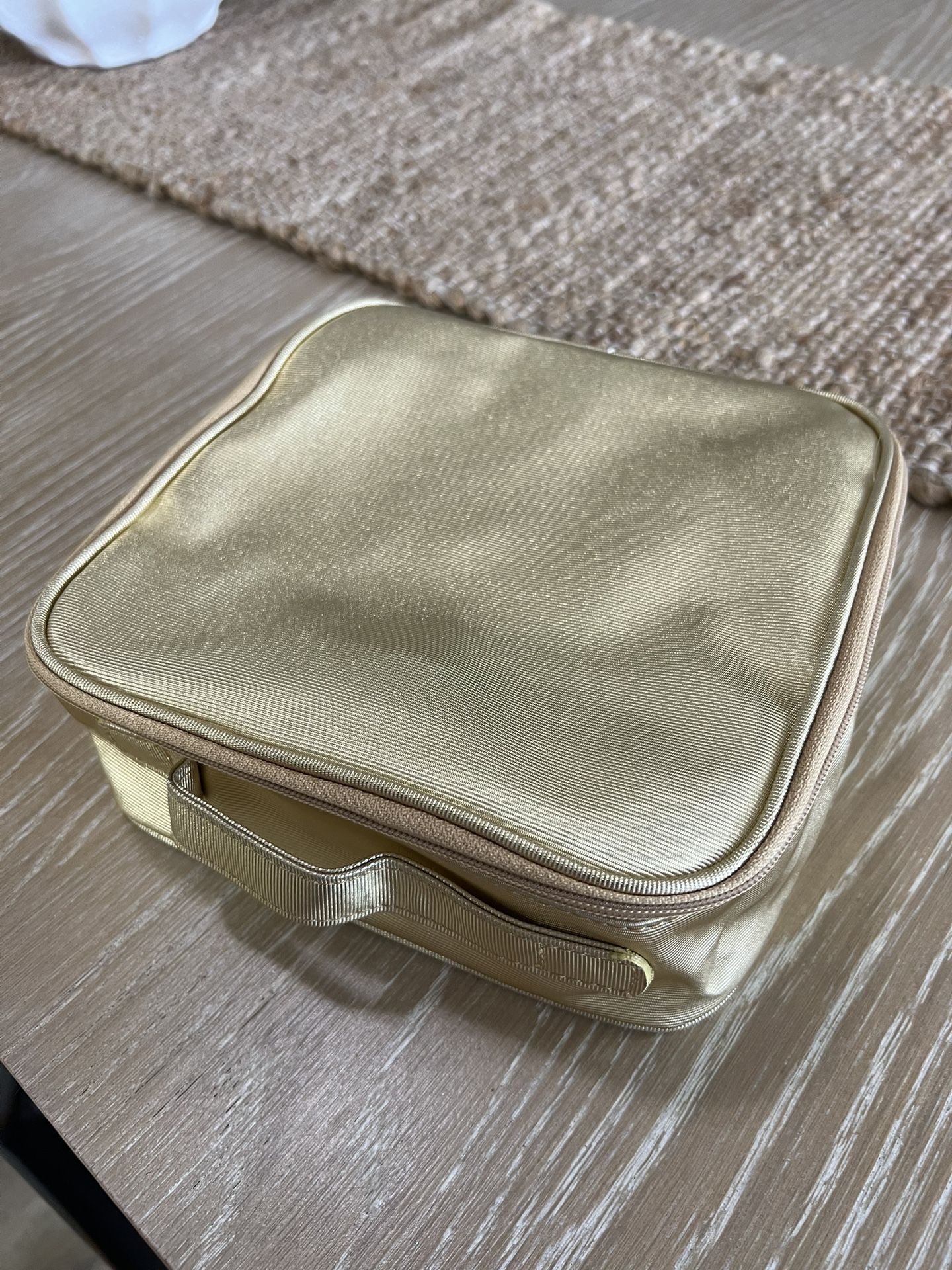 New Gold Cosmetic Bag 9” Wide By 9” Width & 3” Tall
