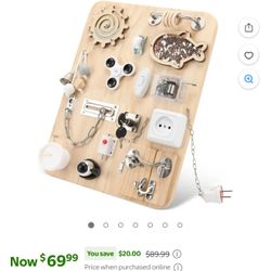 Wooden Montessori Busy Board for 1 2 3 4 Year Old, Montessori Sensory Activity Board Toys for Kids Toddler Baby Boys Girls, for Autism & ADHD Motor Sk