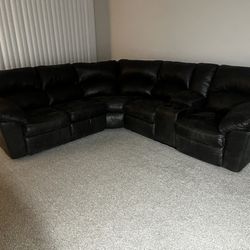 Suede/Leather Ashy Charcoal Black Sectional 