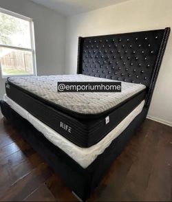 Queen Bed Black Velvet New Tall Bed 70"NEW 
