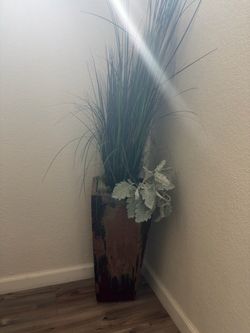 Tall Decorative Planter with Faux Grass Arrangement