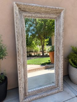 Large Handcrafted Carved Wood Floor Mirror – Made in India – Like New