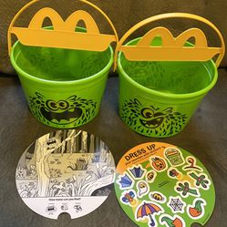 McDonald's 2024 Halloween Pails Bucket Boo Buckets Set Of 2 Green With Stickers