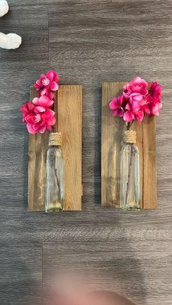 Rustic Wood Wall Sconce Vase Set of 2
