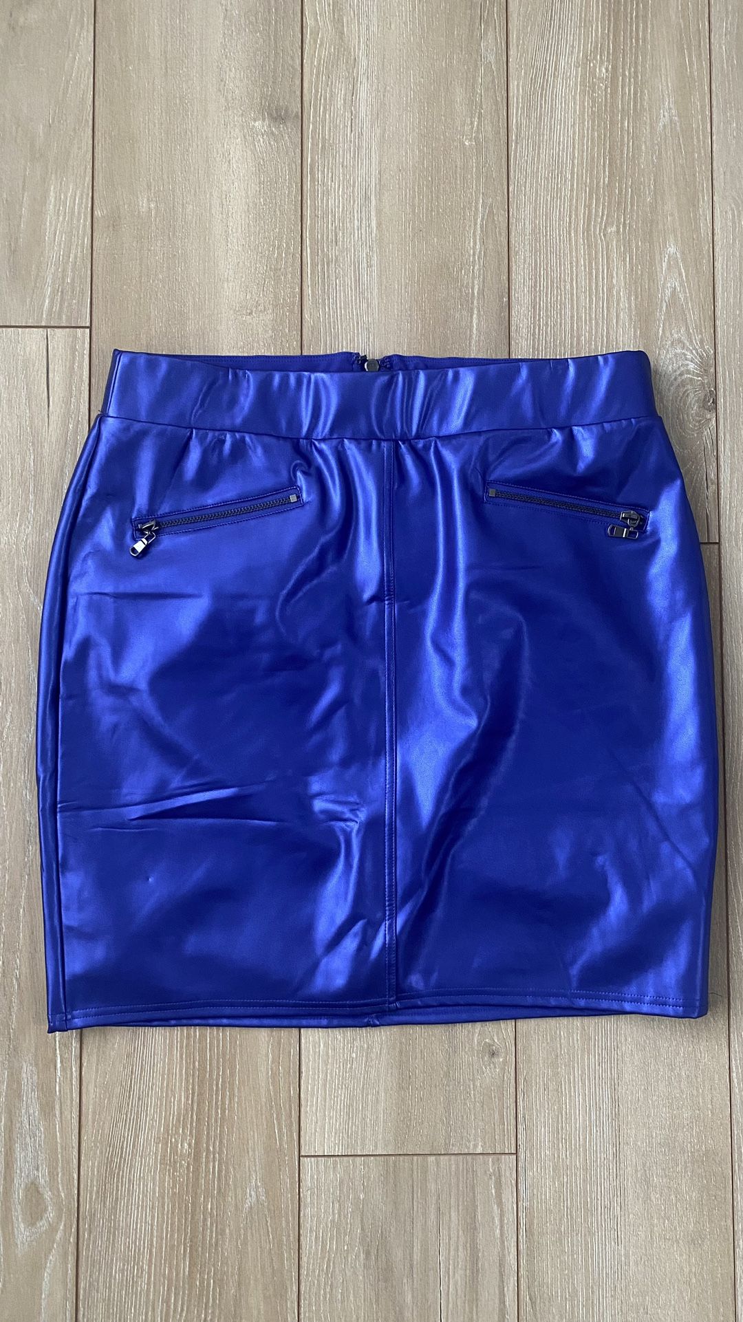 Blue Faux Leather Skirt