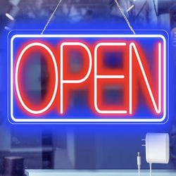 16.5" X 9" Led Neon Open Signs for Business - 12V/2A Ultra Bright Led Neon Sign with ON/OFF Switch - Plug In Electric Light Up Sign for Bar, Salon, Co