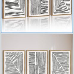 Drsoum Mid-Century Modern Framed Wall Art Minimalist Abstract Boho Black Line Wall Decor Geometric Artwork Kitchen Dining Room 11x14in Natural Framed