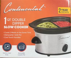 Continental 1qt Double Dipper Slow Cooker Stainless Steel Removable