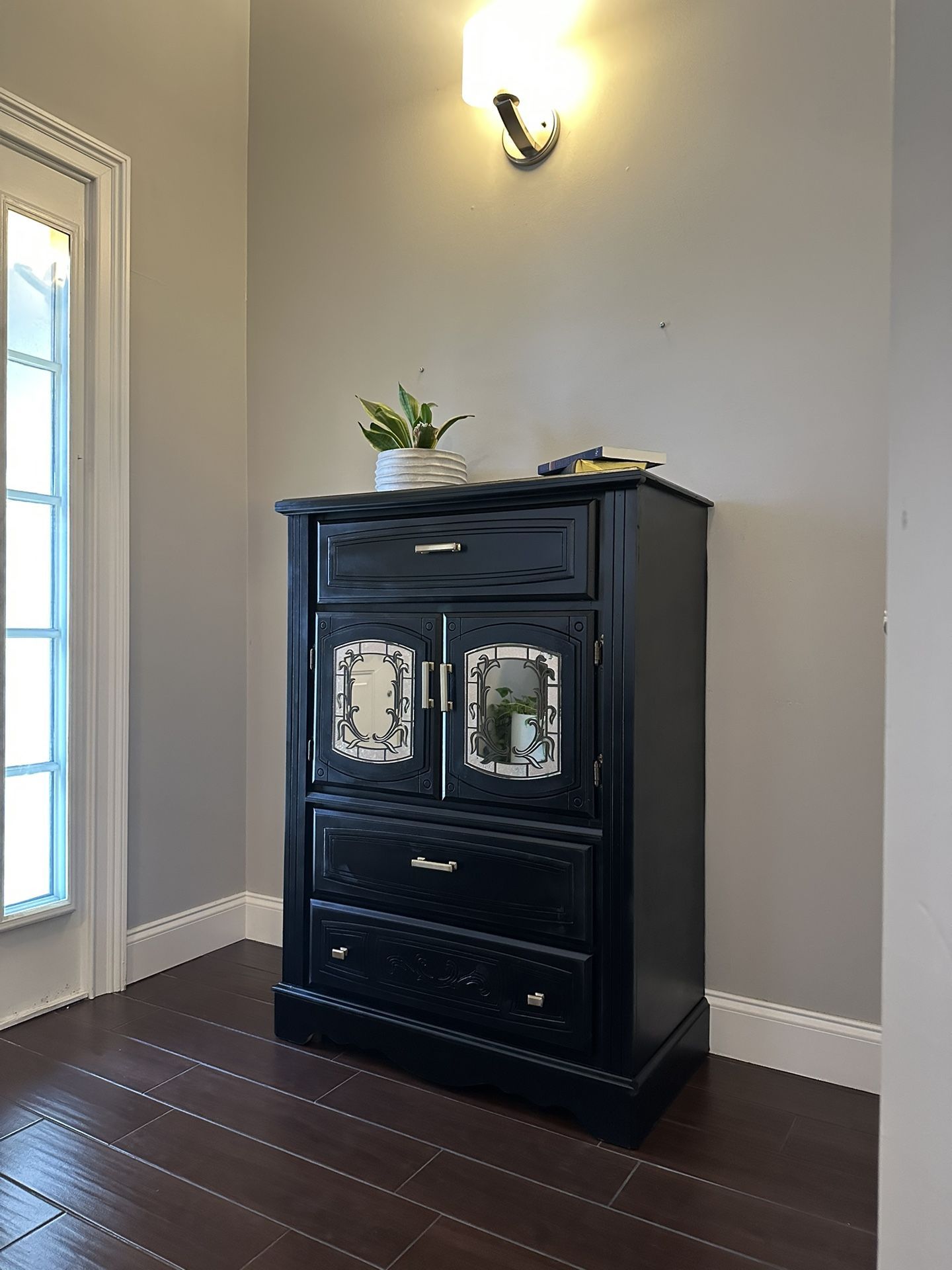 Satin Black Vintage Cabinet w/ Mirrors & Modern Hardware