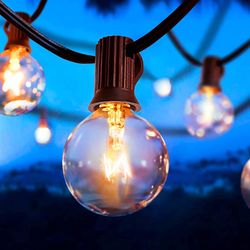 Patio String Light 25FT, 25 Bulbs(2 Spare) /5W & 2FT Extended Plug Cord, IP44 Waterproof Glass Edison Globe Outdoor Lights, Connectable Hanging Garden