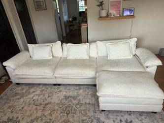 Modern Modular White Sectional Sofa + Ottoman
