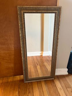 Mirror: Gold/black framed Wall Mirror 16.5 x 34.5”
