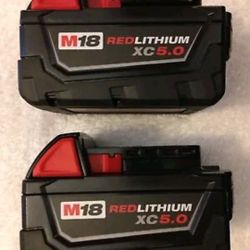 New Genuine 18V Milwaukee 48-11-1850 5.0 AH Batteries M18 XC18 48-11-1850 2-Pack