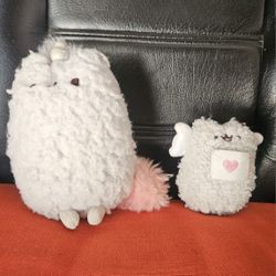 PUSHEEN SET OF 2 GUND  STORMY CURLEY  PLUSH ANIMAL TOYS APROX  8" AND 4" PRE-OWNED NORMAL WEAR 