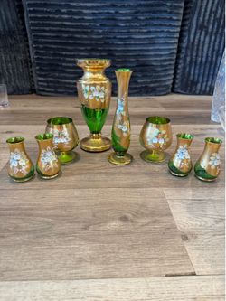 Bohemian emerald green glass vase