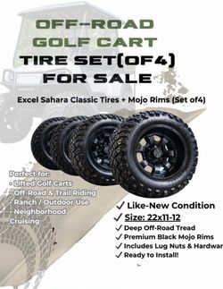 4 ALL TERRAIN OFF ROAD TIRE AND BLACK MOJO RIMS