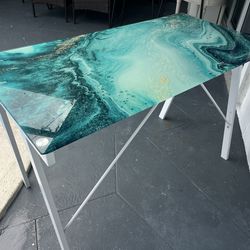 MAYA CAY BLUE GRAPHIC GLASS TOP DESK