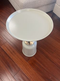 White Round Side Table with Gold Accent