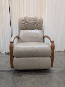 Grey Leatherette Recliner with Wood Trim