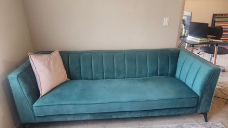 Emerald Green faux velvet couch and Loveseat