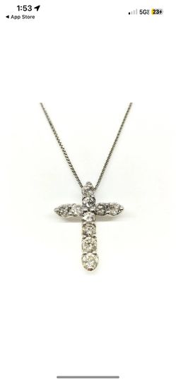 Valentines Day Special 1 Carat Natural  Diamond Cross Necklace Pendant Pt 900 With Chain Pt850 16”