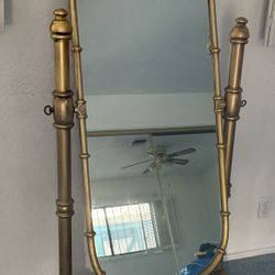 Vintage Campaign-Style Florentine Painted Cheval Faux Bamboo Floor Mirror