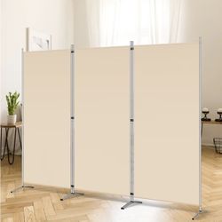 (New) 3 Panel Room Divider, 102''W x 72''H, Folding Privacy Wall Screen Tabique, Beige