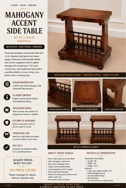 Mahogany Accent Side Tables Set of 2