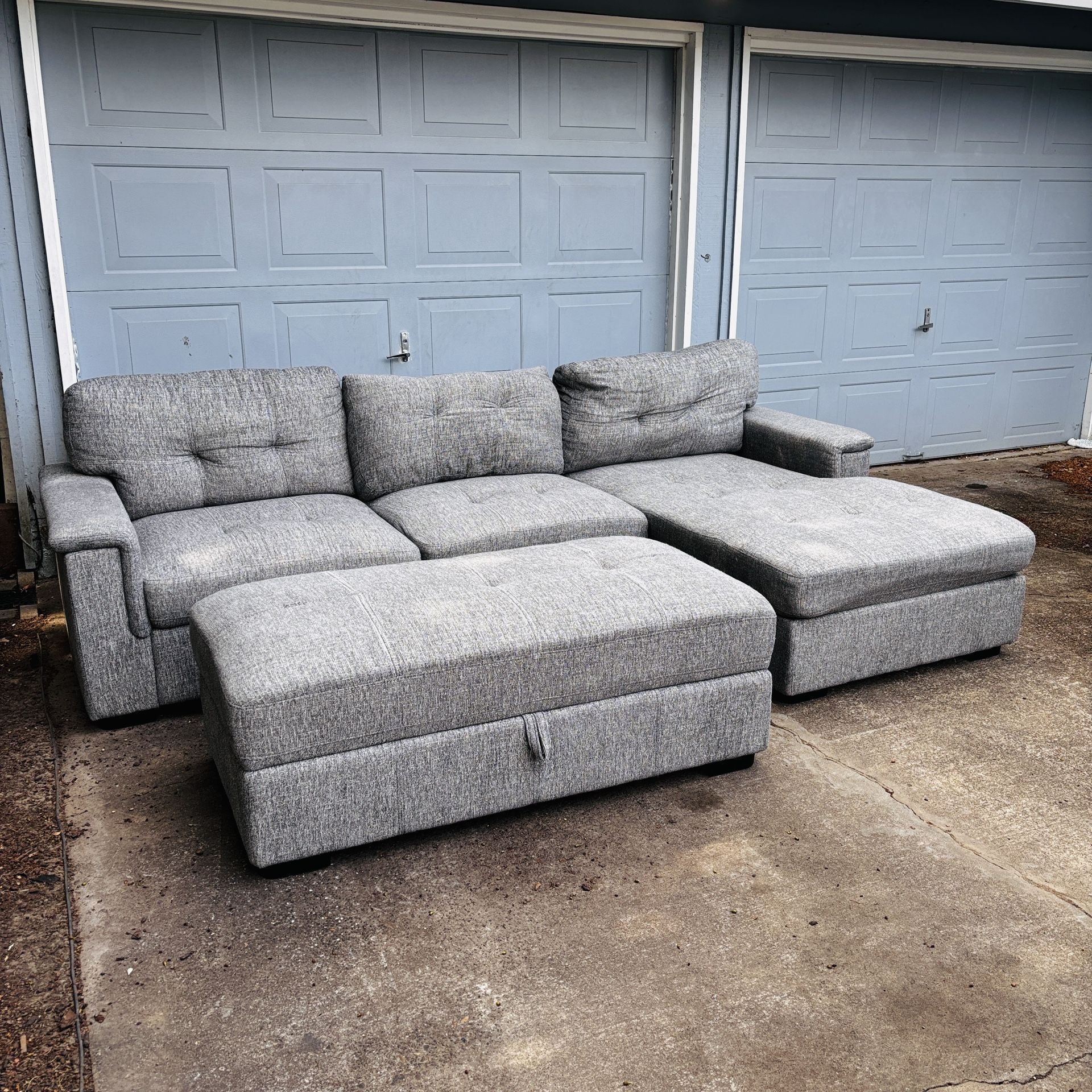 Modern Gray Storage Sectional with Chaise + Ottoman – Delivery Available